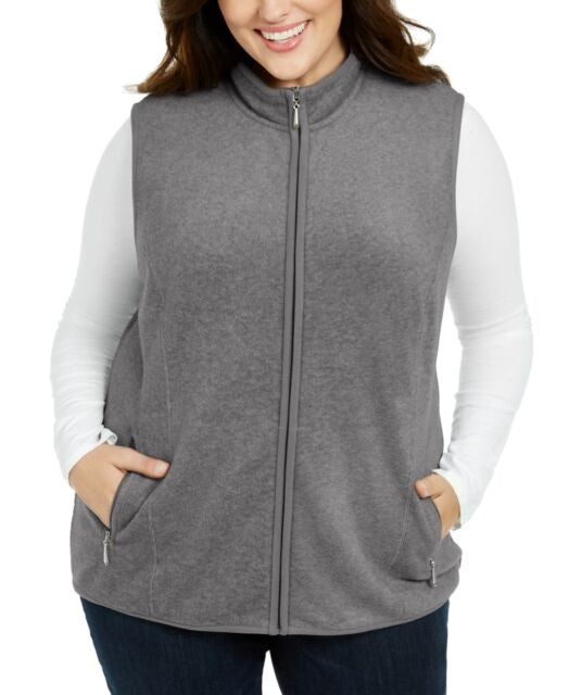Karen Scott Women's Sport Zip-Up Zeroproof Fleece Vest Charcoal Size Medium