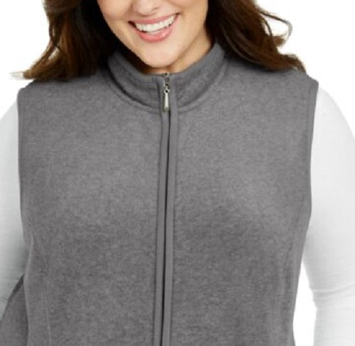 Karen Scott Women's Sport Zip-Up Zeroproof Fleece Vest Charcoal Size Medium