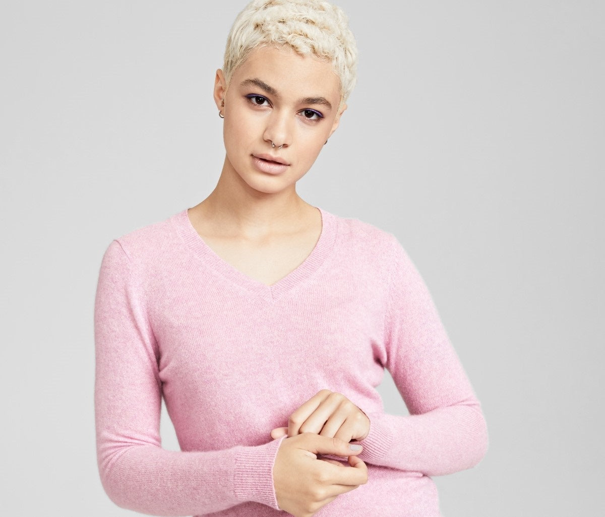 Charter Club Women's V-Neck Pure Cashmere Sweater, Regular & Petite Sizes Pink Size Petite