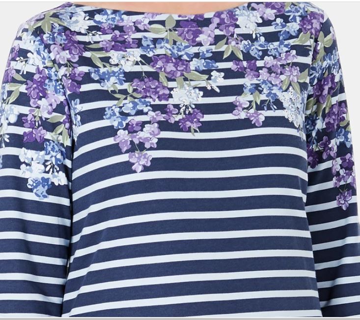 Karen Scott Women's Three Quarter Sleeve Printed Top Blue Size Large