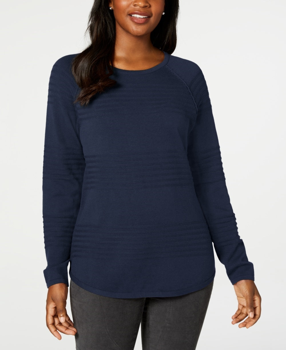 Karen Scott Women's Ribbed Cotton Pullover Sweater  Navy Size XX-Large