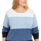 Karen Scott Women's Petite Largeus Size Cotton Colorblocked Sweater Blue Size 0X