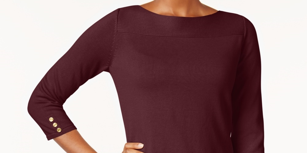 Karen Scott Women's Cotton Boat-Neck Top Red Size X-Small