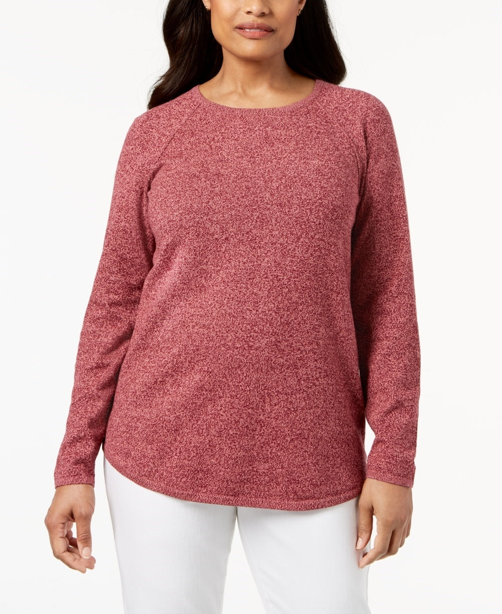 Karen Scott Women's Cotton Marled Curved Hem Top Red Size Large