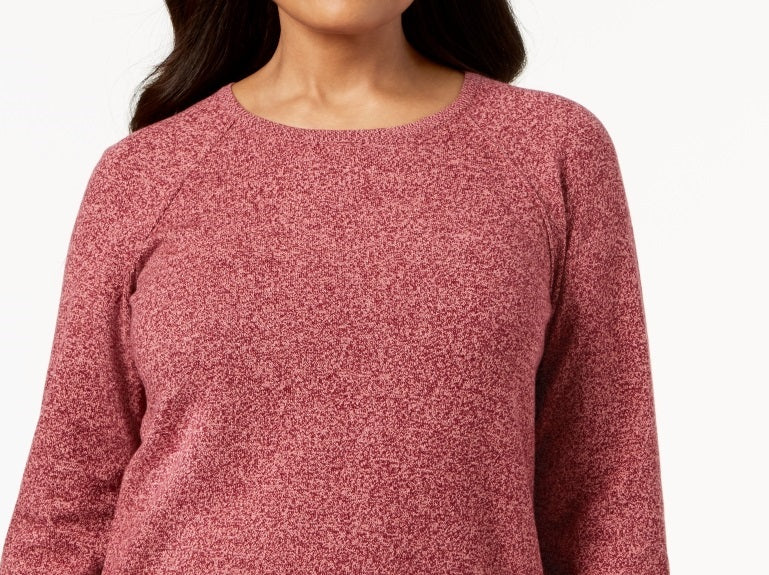 Karen Scott Women's Cotton Marled Curved Hem Top Red Size Large