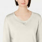Karen Scott Women's Sport Cotton Studded 3/4 Sleeve Sweatshirt White Size X-Large