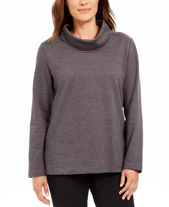 Karen Scott Women's Sport Cowl Neck Top Charcoal Size Small