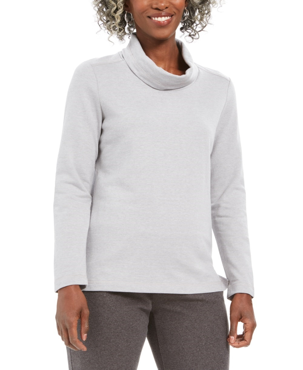 Karen Scott Women's Petite Funnel-Neck Top Gray Size PM