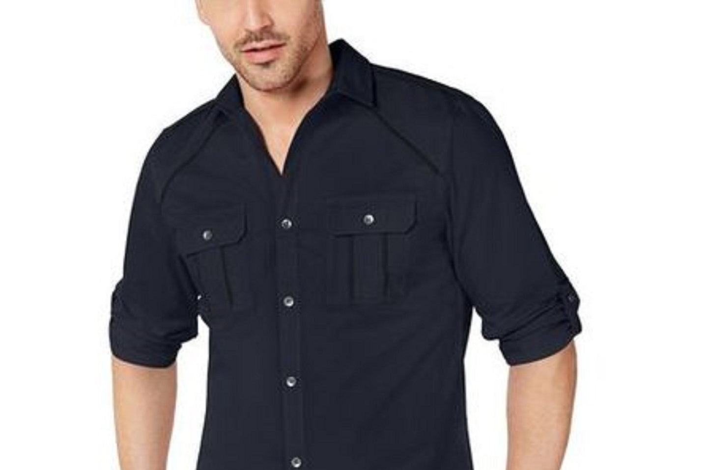 INC International Concepts Men's Piped Grid-Pattern Shirt Dark Blue Size Extra Small