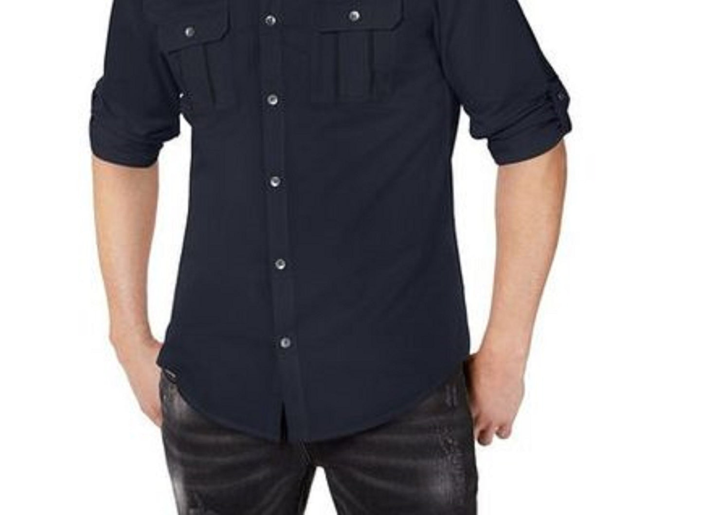 INC International Concepts Men's Piped Grid-Pattern Shirt Dark Blue Size Extra Small