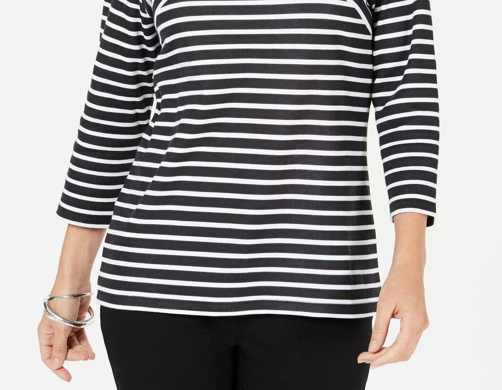 Karen Scott Women's Striped Crossover Top Black Size Small