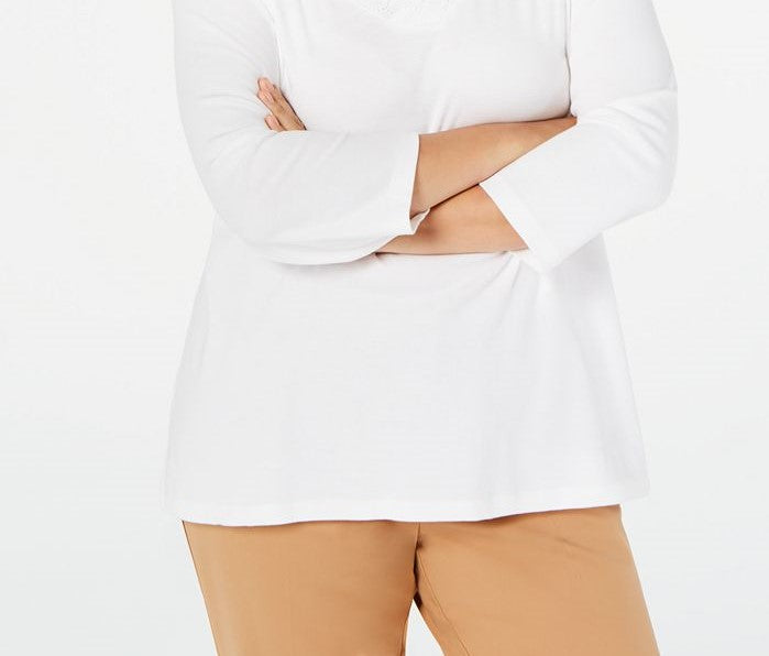 Karen Scott Women's Eyelet-Trim Top White Size Extra Large