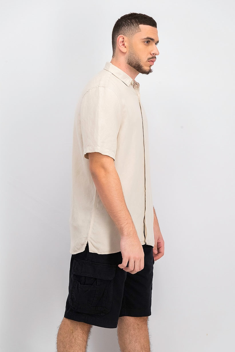 Alfani Men's Lagoon Stretch Linen Blend Shirt Beige Size Small
