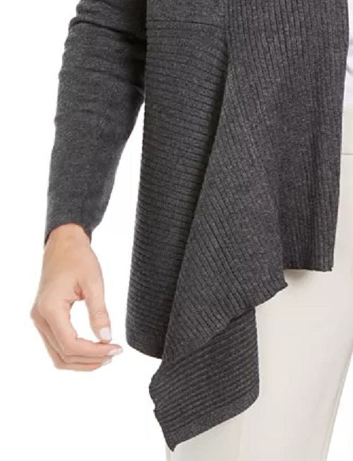 JM Collection Women's Ribbed Handkerchief-Hem Cardigan Dark Gray Size XX-Large