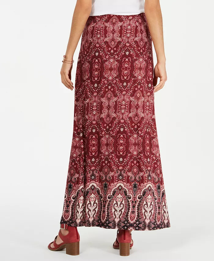 Style & Co Women's Printed Pull-On Maxi Skirt Red Size Small
