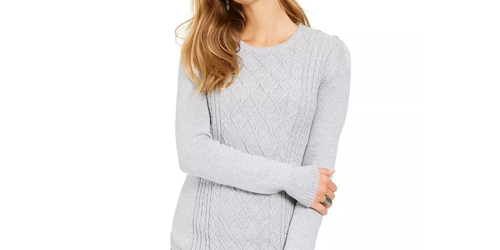 Charter Club Women's Metallic Crewneck Cable-Knit Sweater White Size Medium