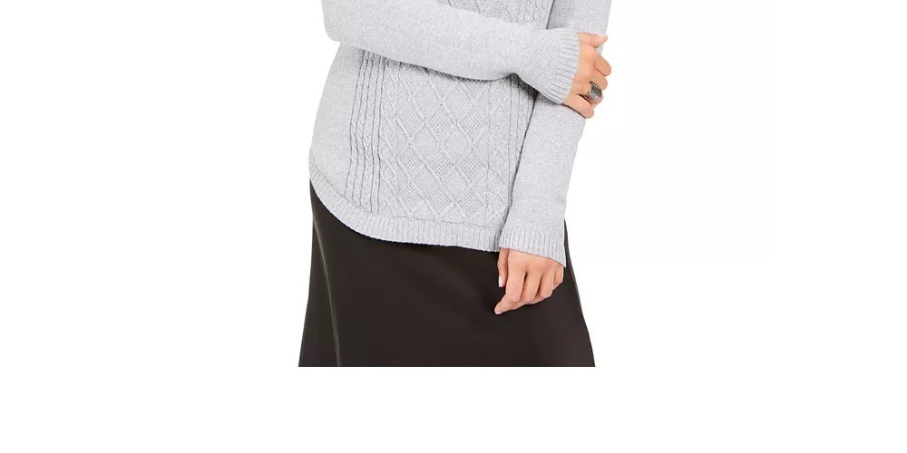 Charter Club Women's Metallic Crewneck Cable-Knit Sweater White Size Medium