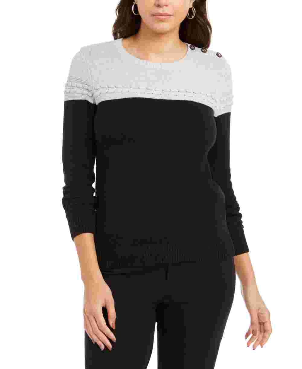 Charter Club Women's Petite Lurex Knit Sweater Gray Size Petite