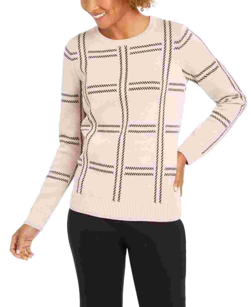 Charter Club Women's Printed Crewneck Sweater Pink Size X-Large