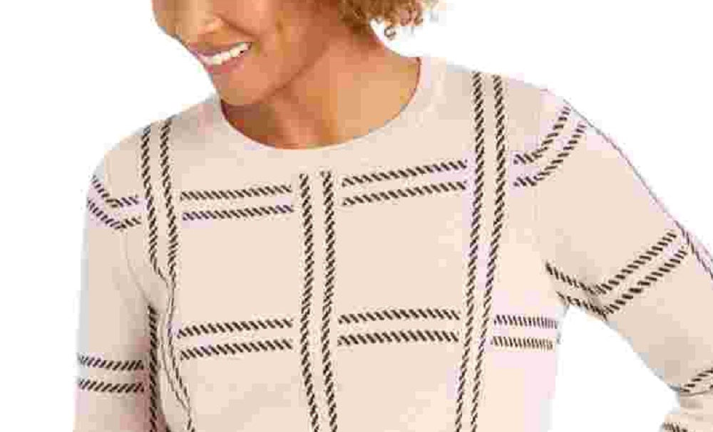 Charter Club Women's Printed Crewneck Sweater Pink Size X-Large