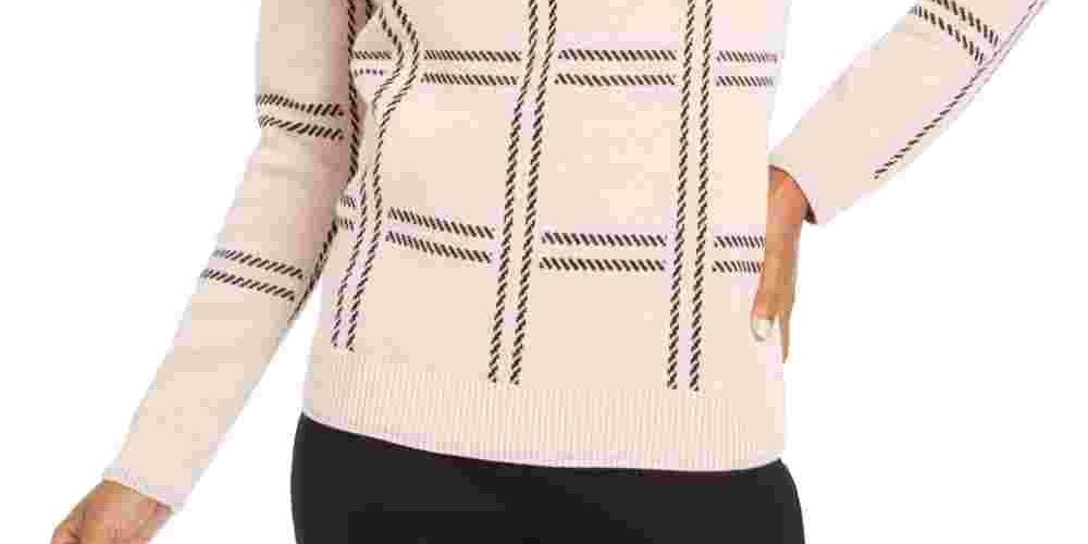 Charter Club Women's Printed Crewneck Sweater Pink Size X-Large