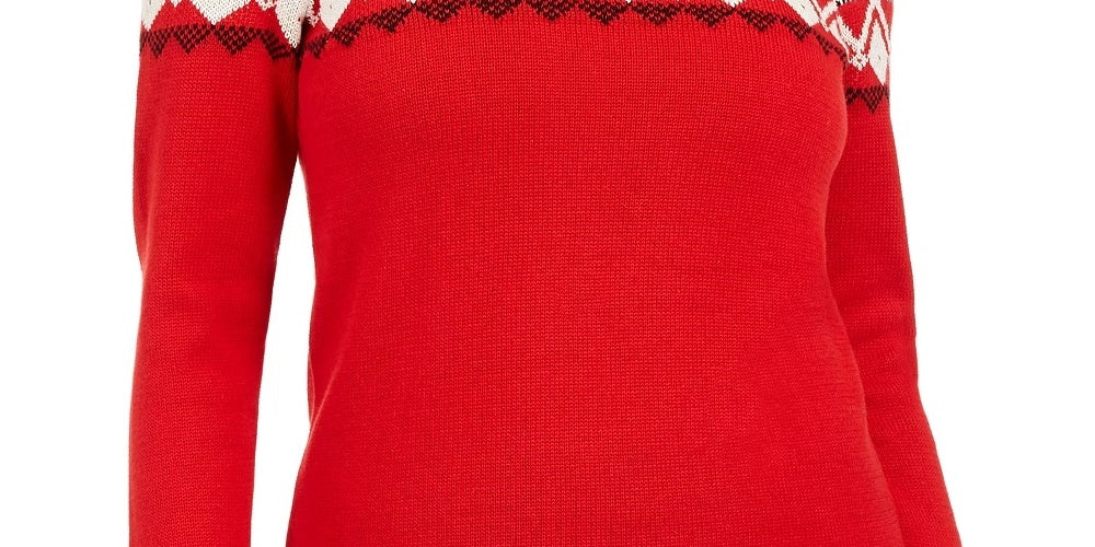 Charter Club Women's Colorblocked Fair Isle Sweater Red Size Petite Small