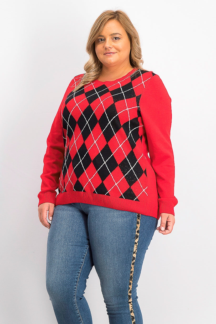 Charter Club Women's Argyle Crewneck Sweater Red Size Extra Small