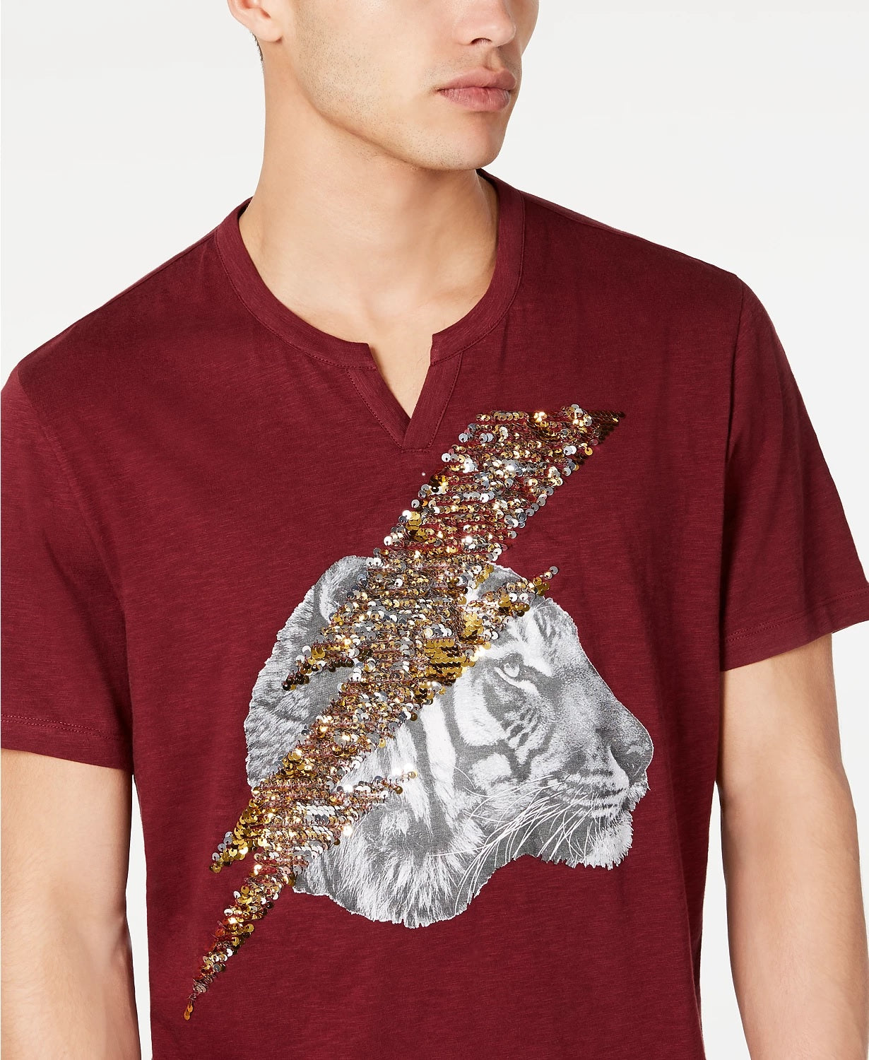INC International Concepts Men's Lightning Tiger Graphic T-Shirt Wine Size XX-Large