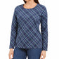 Karen Scott Women's Holly Plaid Embellished Top  Navy Size X-Small