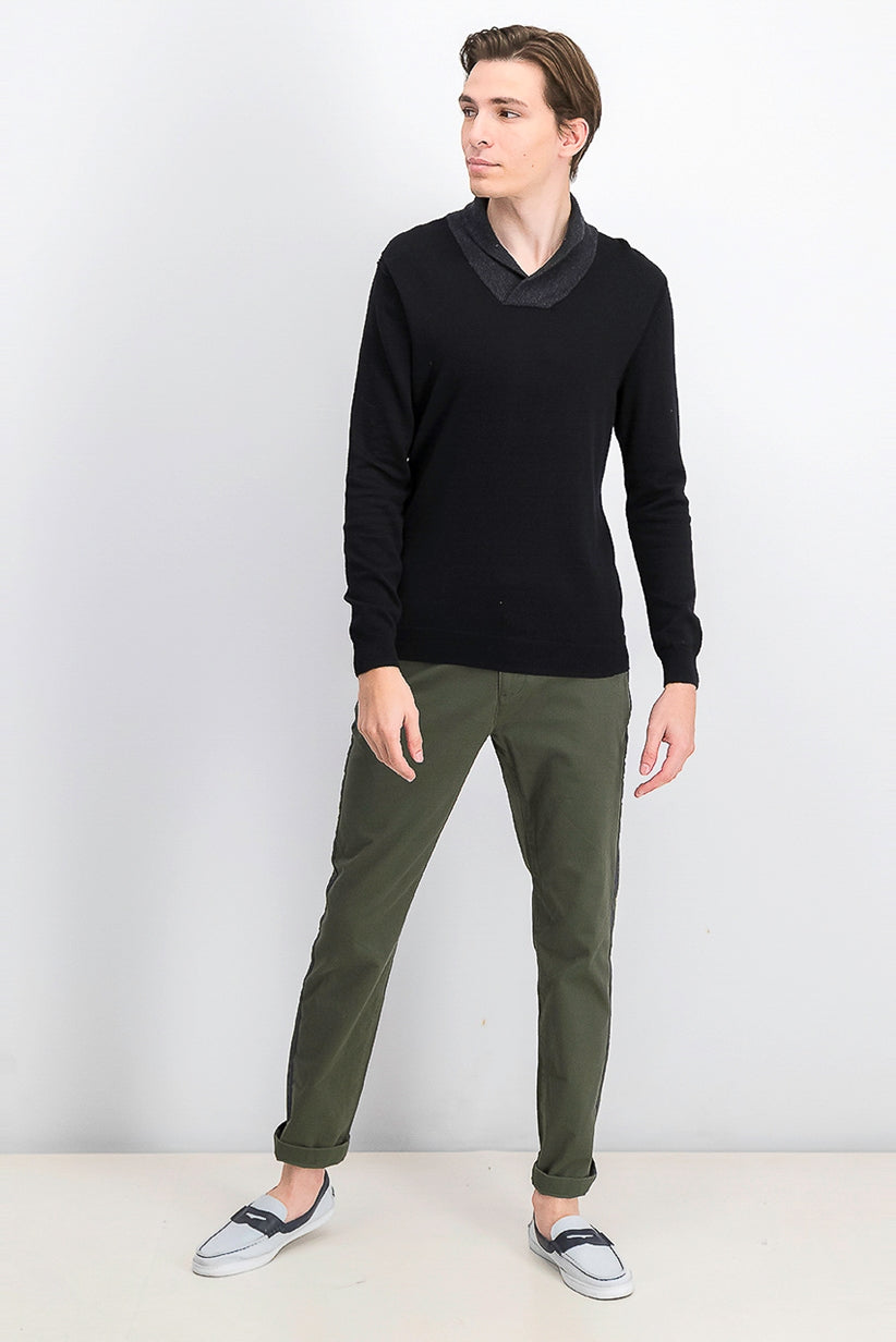 Tasso Elba Men's Contrast Shawl-Collar Supima Cotton Sweater Black Size XXX-Large