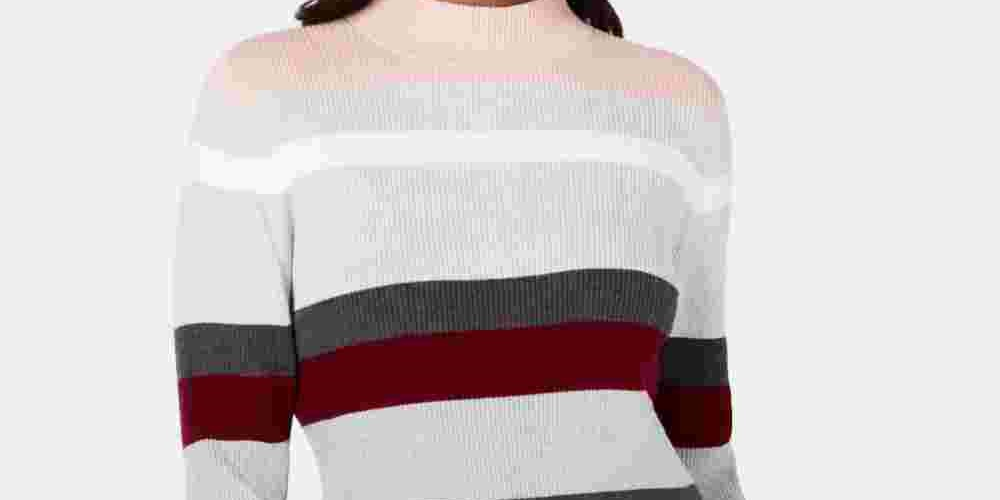 Karen Scott Women's Striped Mock Neck Cotton Sweater Red Size X-Large