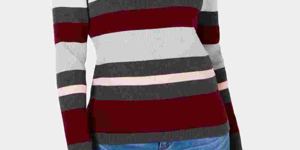 Karen Scott Women's Striped Mock Neck Cotton Sweater Red Size X-Large