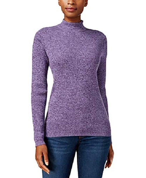 Karen Scott Women's Cotton Mock-Neck Sweater Purple Size Medium