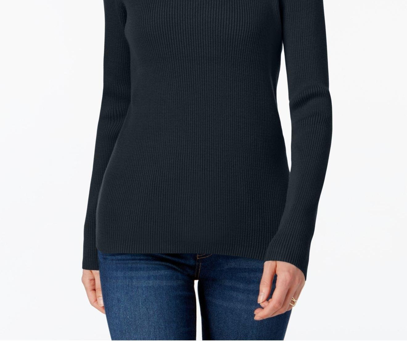 Karen Scott Women's Cotton Ribbed Turtleneck Top Black Size Medium