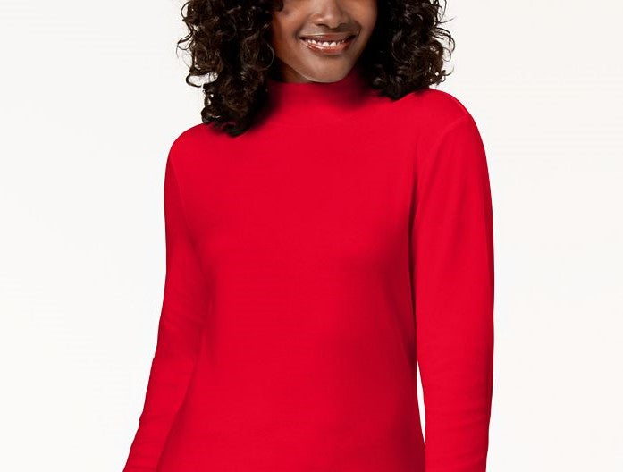 Karen Scott Women's Cotton Ribbed Turtleneck Top Red Size Large