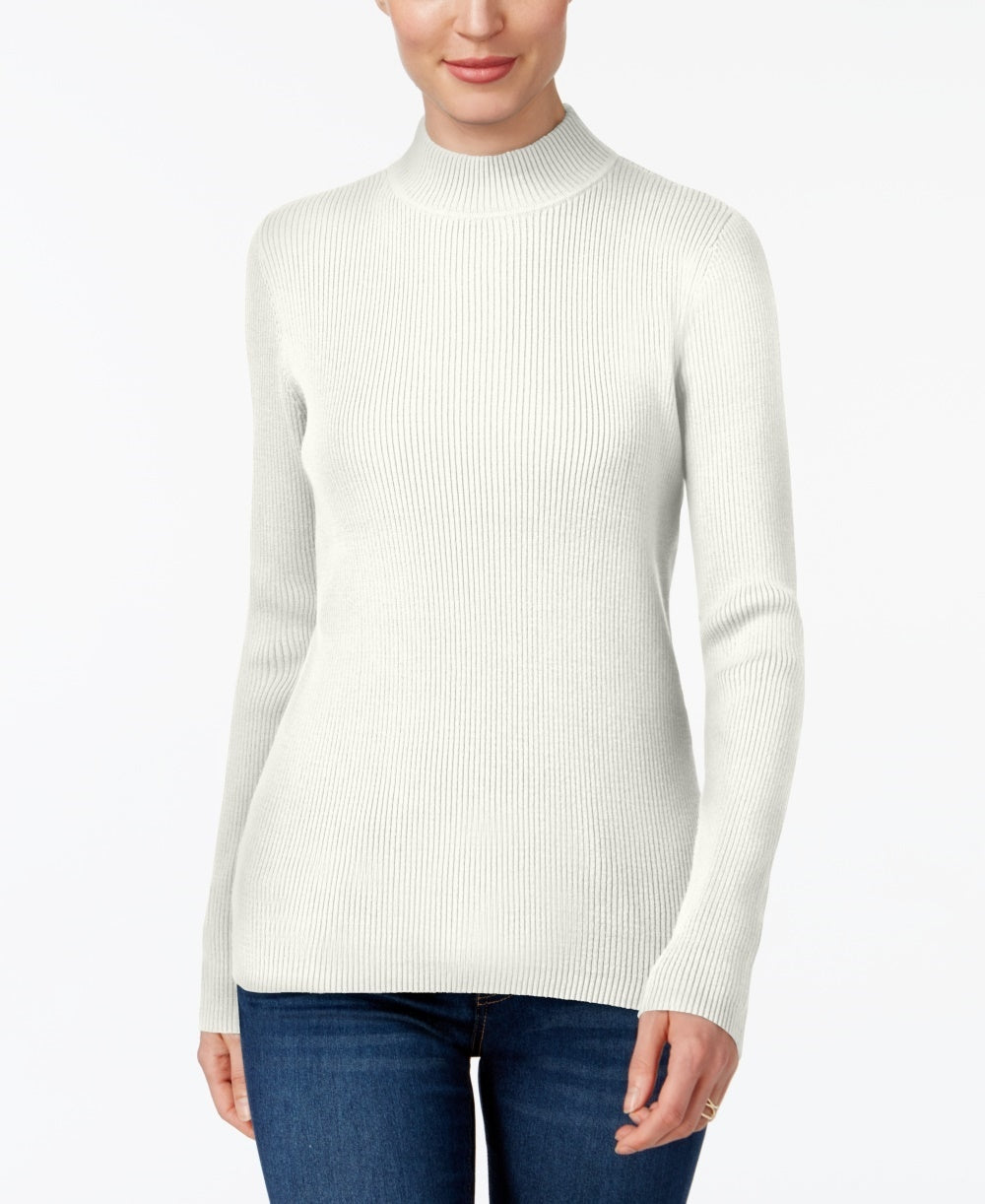 Karen Scott Women's Cotton Ribbed Turtleneck Top  White Size Large