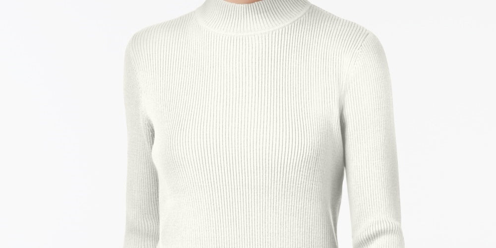 Karen Scott Women's Cotton Ribbed Turtleneck Top  White Size Large