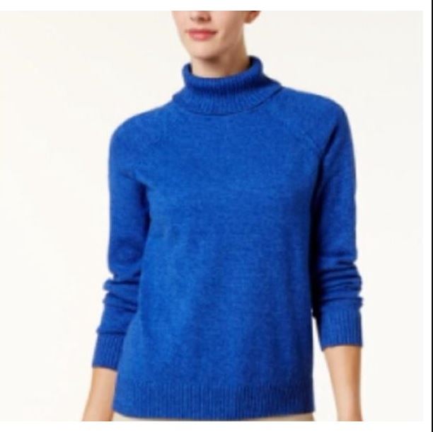 Karen Scott Women's Marled Cotton Turtleneck Sweater Blue Size Medium
