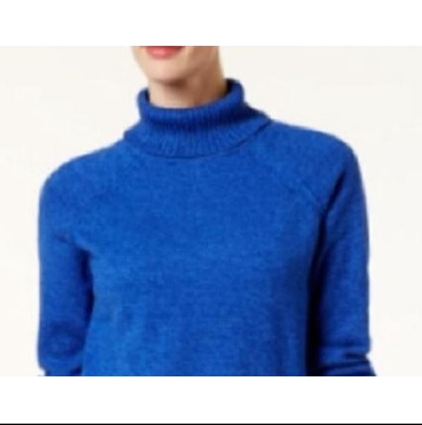 Karen Scott Women's Marled Cotton Turtleneck Sweater Blue Size Medium