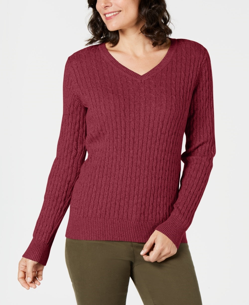 Karen Scott Women's Cotton V Neck Sweater Pink Size Large