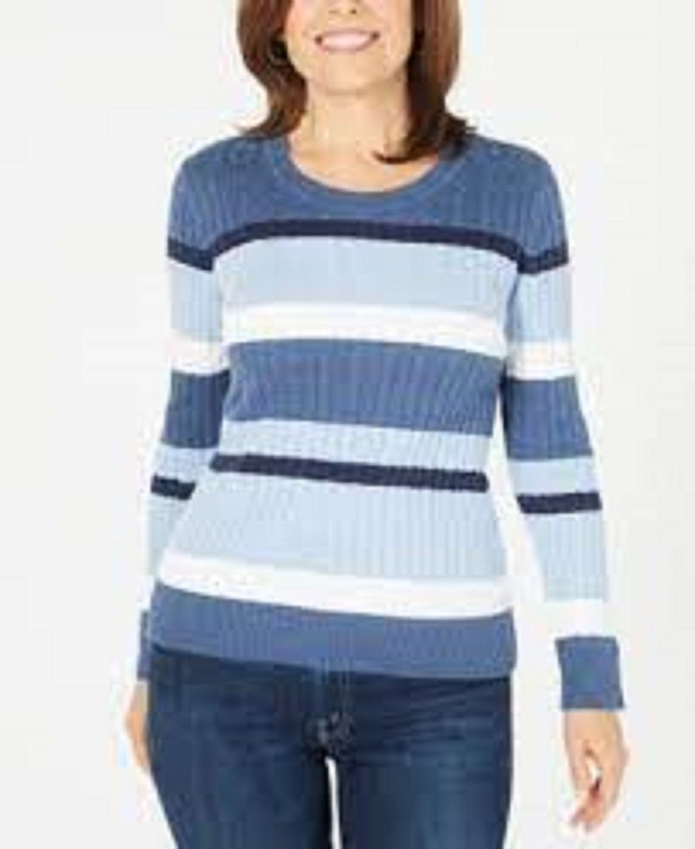 Karen Scott Women's Cotton Striped Sweater Bright Blue Size Large