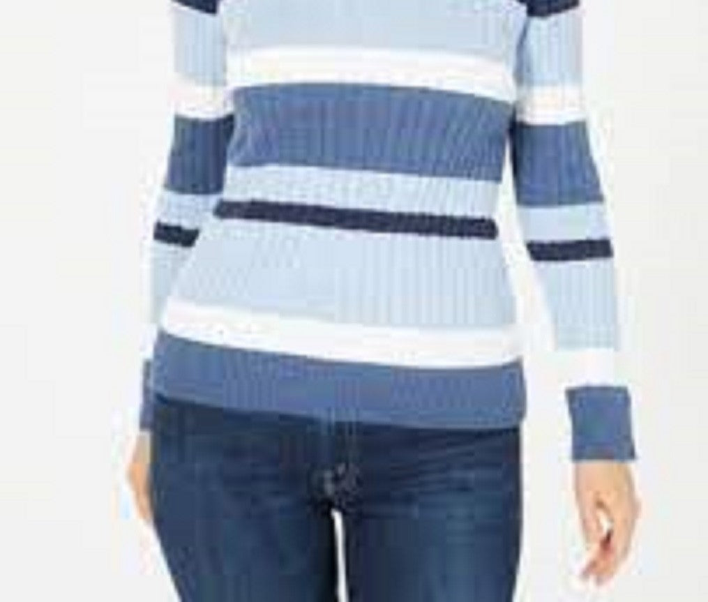 Karen Scott Women's Cotton Striped Sweater Bright Blue Size Large