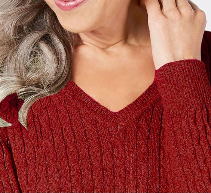 Karen Scott Women's Cable Knit V Neck Sweater Red Size Small