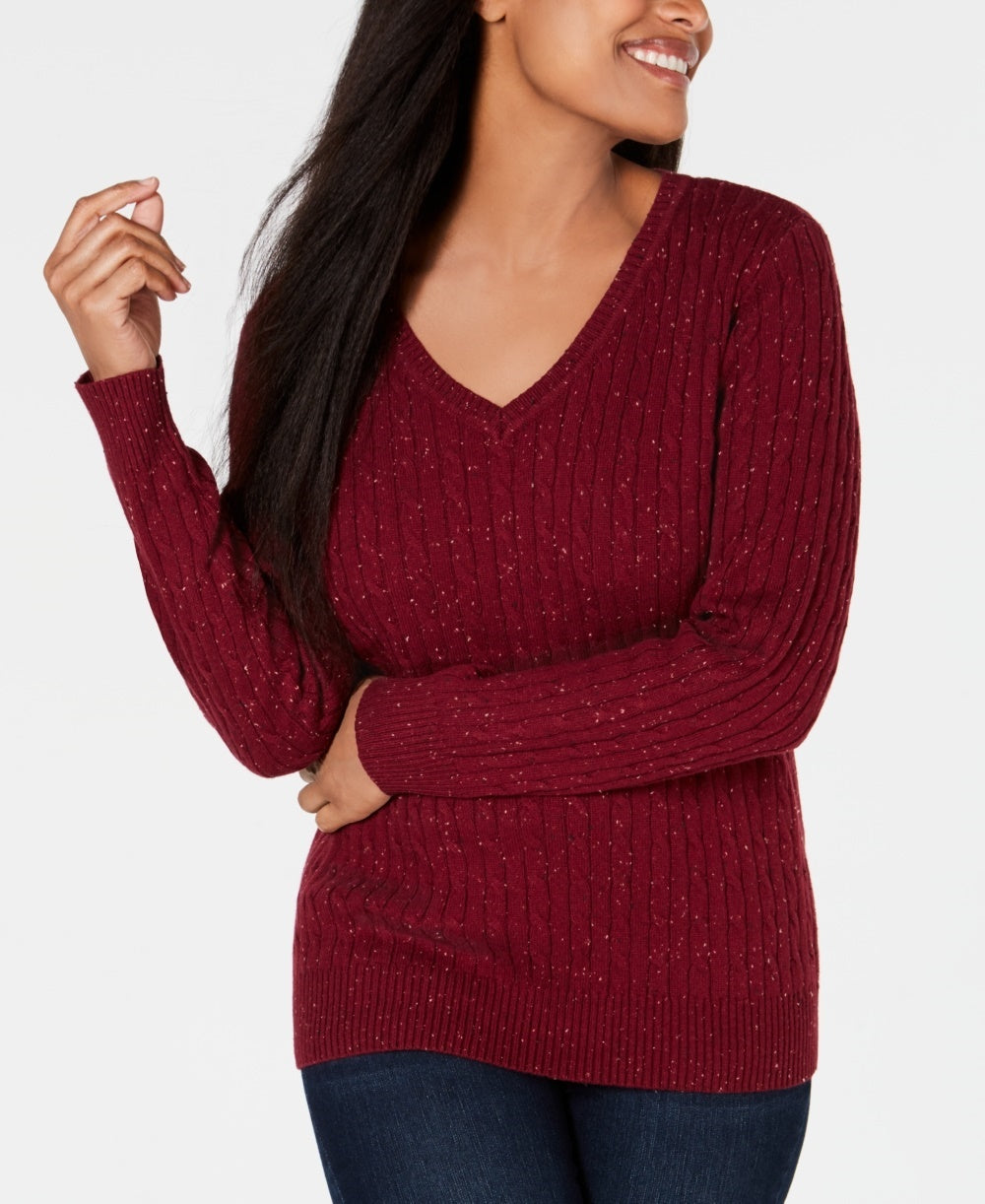 Karen Scott Women's Cable-Knit V-Neck Sweater  Red Size XX-Large