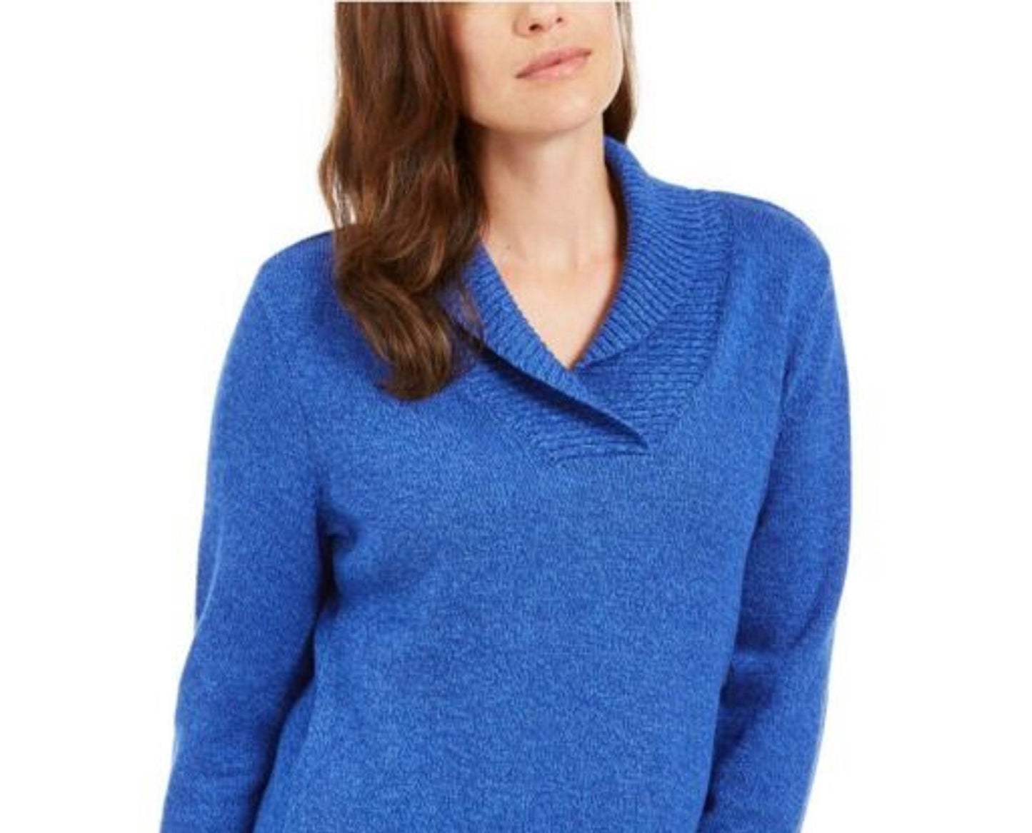 Karen Scott Women's Cotton Marled Shawl-Collar Sweater Blue Size Medium
