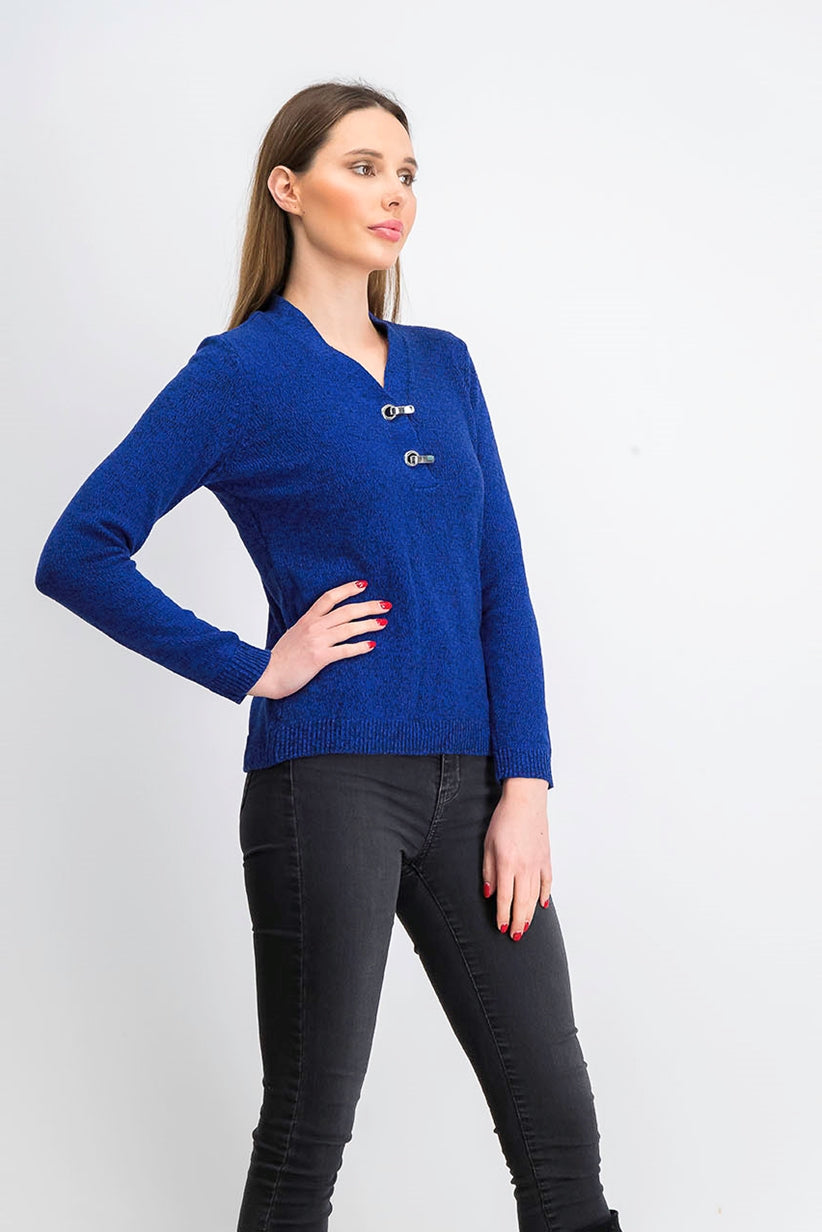 Karen Scott Women's Petite Hardware-Trim Cotton Henley Sweater Dark Blue Size Petite