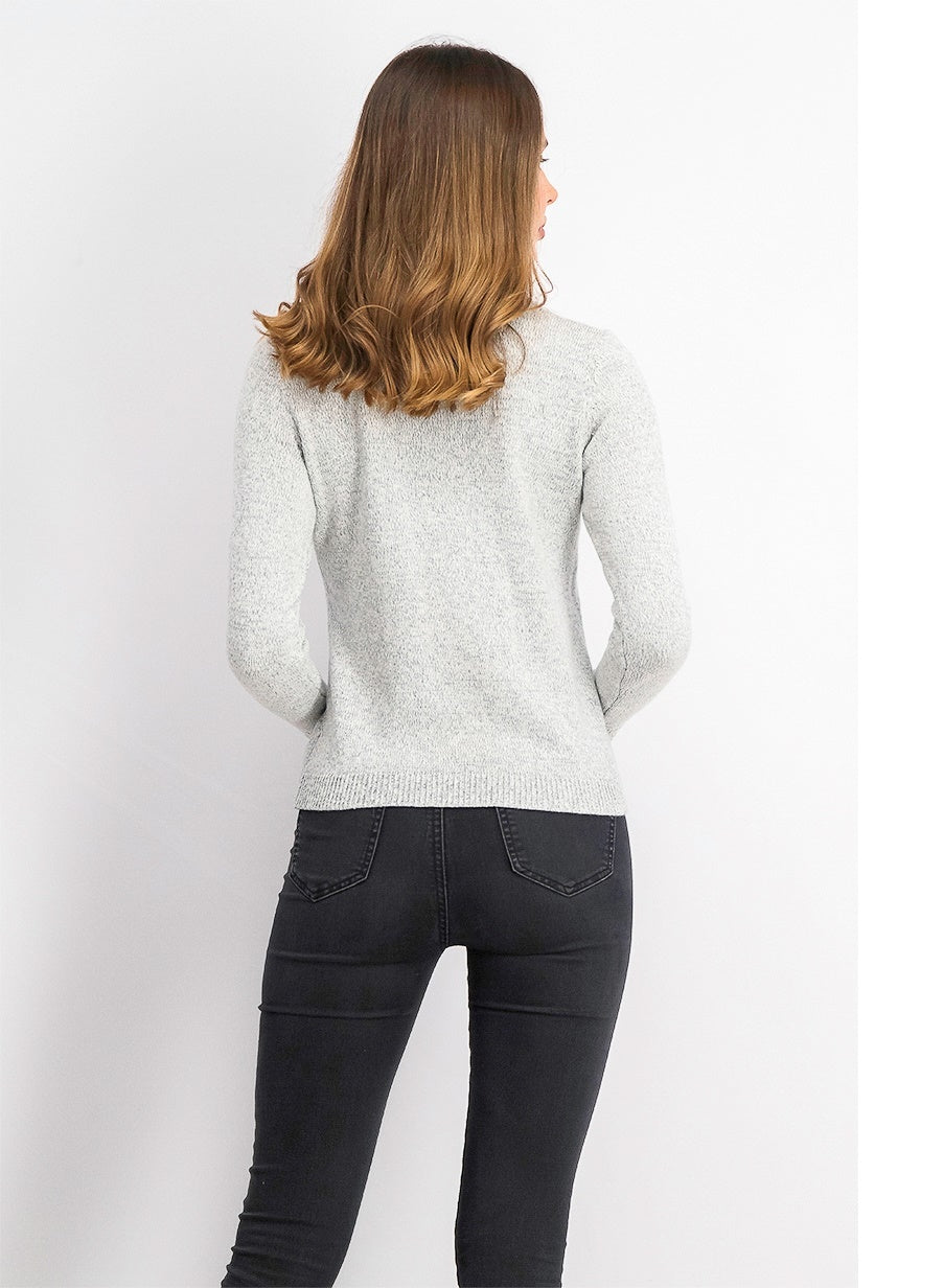 Karen Scott Women's Hardware Trim Cotton Henley Sweater Grey Size Petite Small