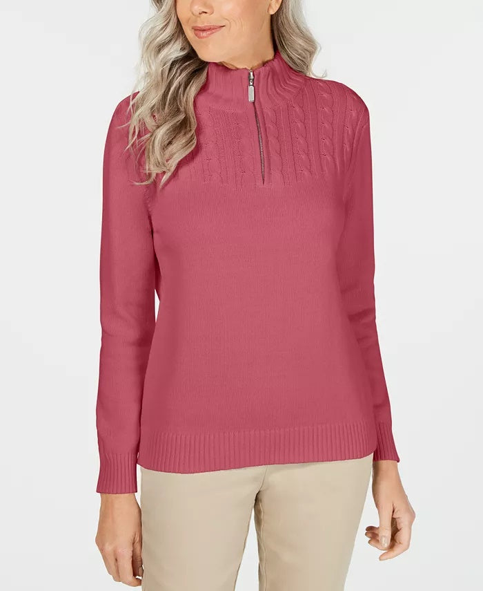 Karen Scott Women's Cotton Zip-Neck Sweater Red Size Medium