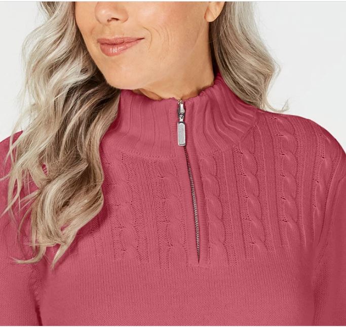 Karen Scott Women's Cotton Zip-Neck Sweater Red Size Medium