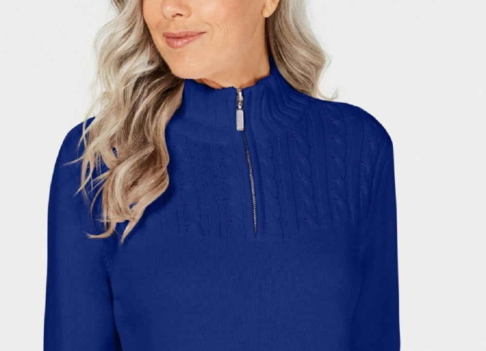 Karen Scott Women's Cotton Mock-Neck Pullover Blue Size Petite Medium